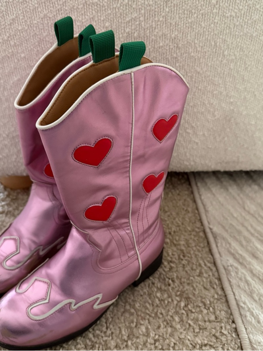 Pink Heart-Accented Kids Western Boots size 2 shiny - Picture 2 of 9